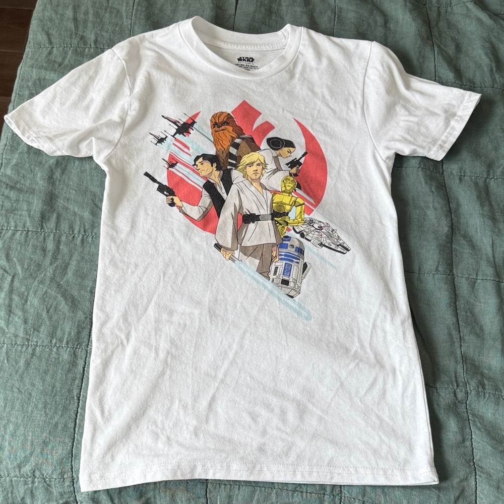 Star Wars White Tee from Disney with Han Leia Luke Skywalker and droids